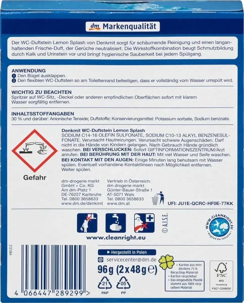 Подвесные таблетки для унитаза Denkmit WC Multi-Aktiv Lemon Splash 2шт11
