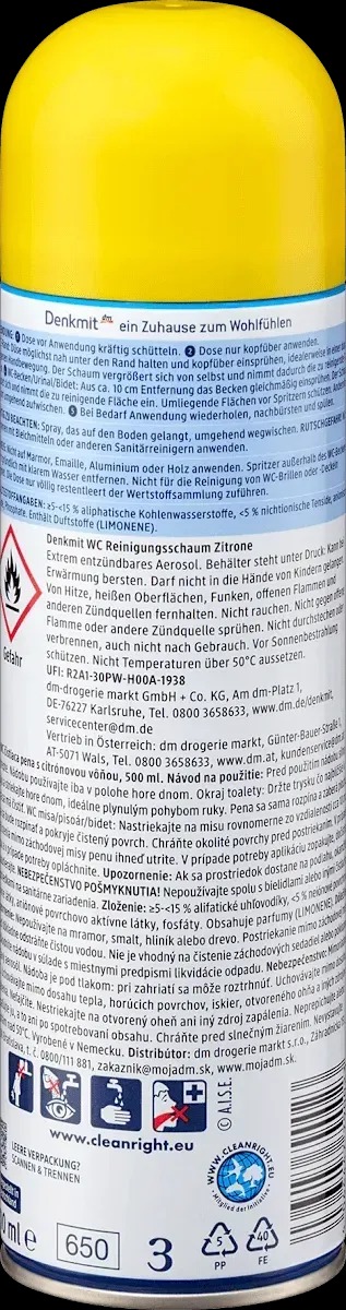 Пена-очиститель для унитаза Denkmit WC-Reinigungsschaum Zitrone, 500 мл11